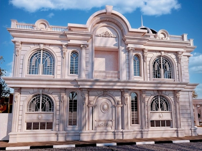 نمای کلاسیک نبش 2 طبقه ویلایی