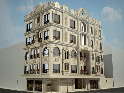 نمای کلاسیک نبش 4 طبقه